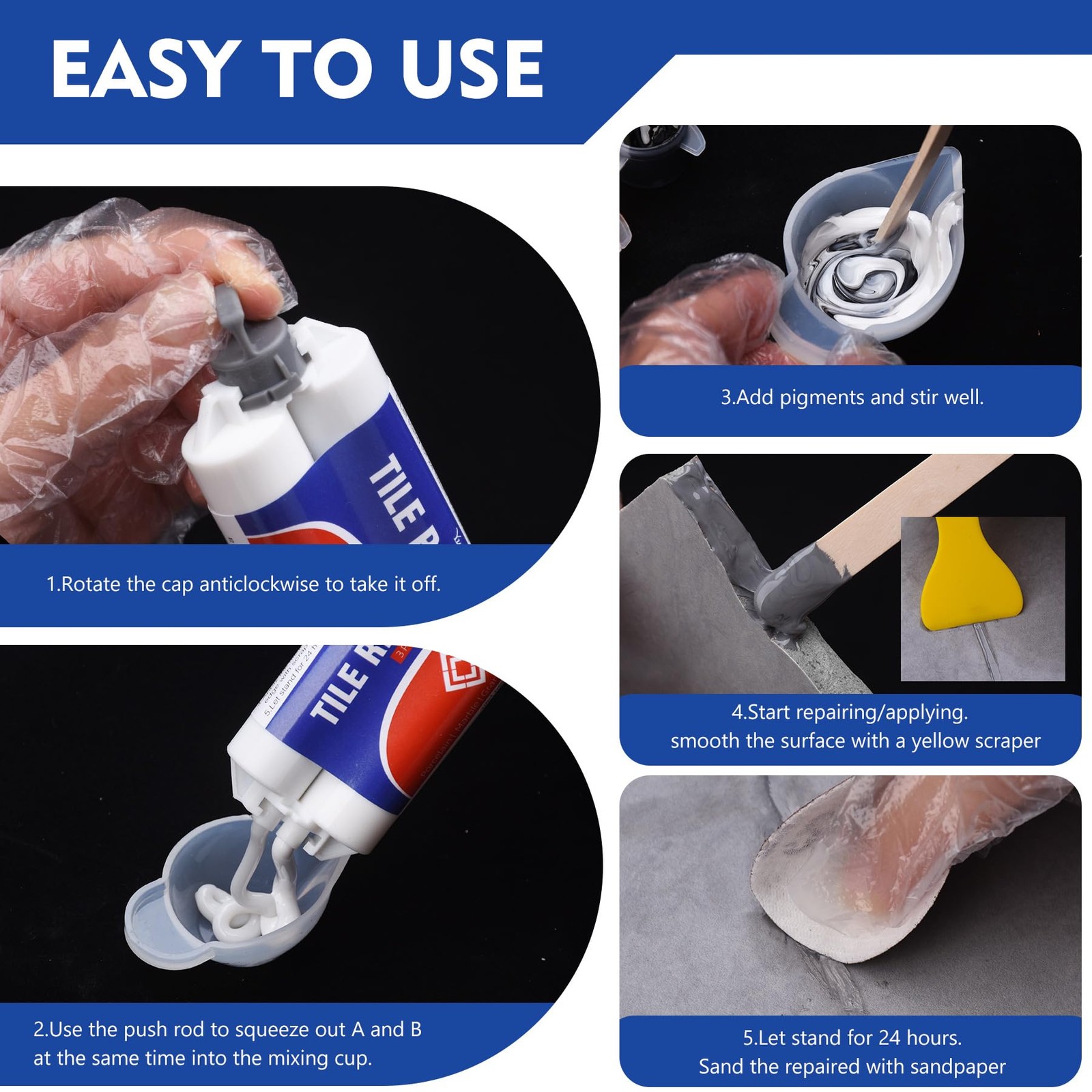 Tile Repair Kit Color Match Porcelain Repair Paste for Bathtub, Sink, Cerami…
