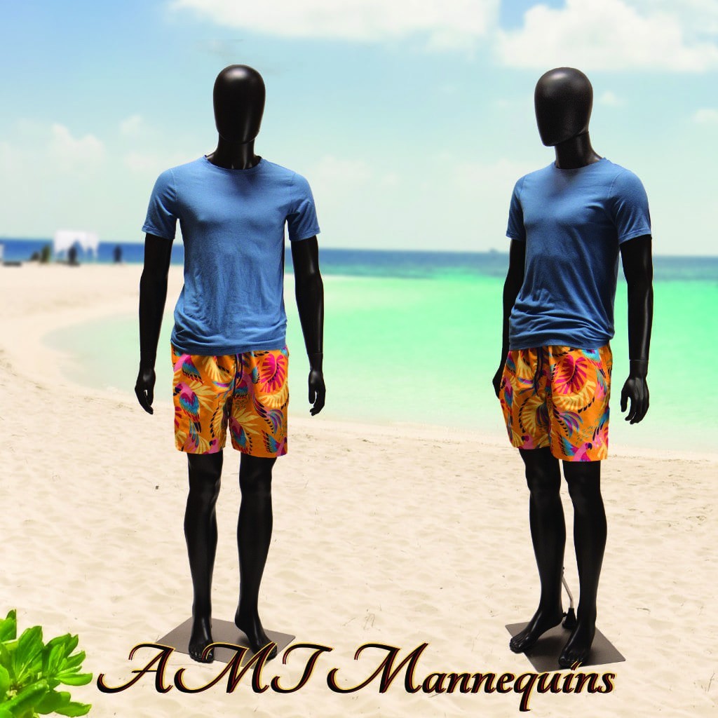 Full body male black mannequin, head and arms turn / rotate manikin +metal base