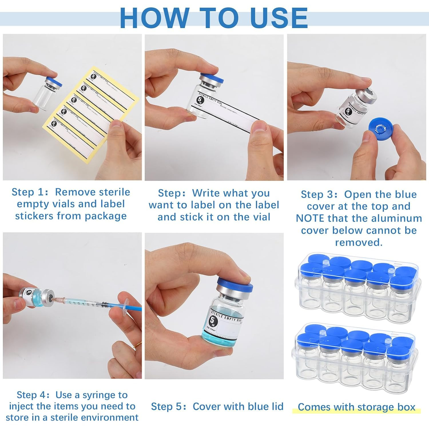 20 Pcs 5Ml Sealed Sterile Empty Vials with Self Healing Injection Port Glass Pen