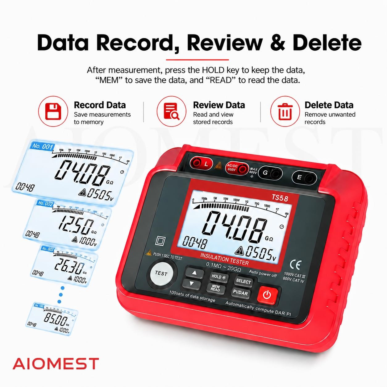 Megohmmeter 0.1MΩ-20GΩ Digital Insulation Resistance Tester with 50V/100V/250…