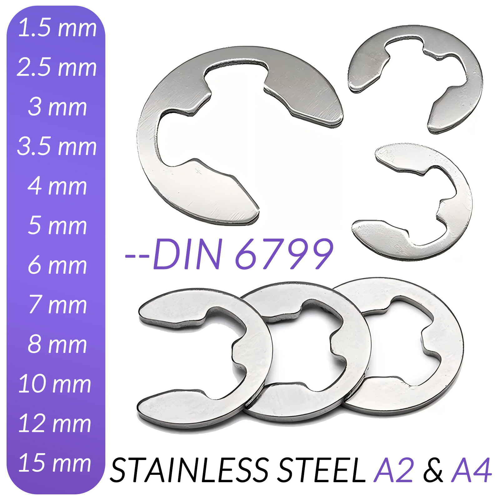 A2/4 STAINLESS STEEL METRIC EXTERNAL E CLIP WASHER RETAINING RINGS CIRCLIP CLIPS