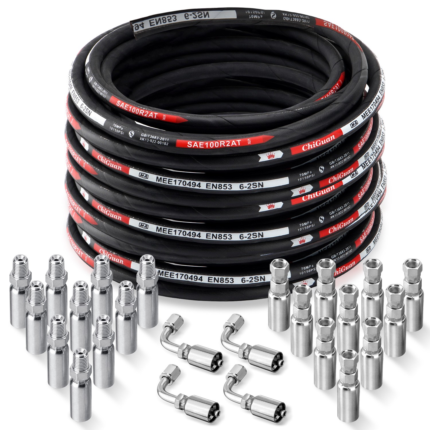 100FT 1/4″ Hydraulic Hose & 24 Fittings (JIC Female & NPTF Male & JIC Female 90°