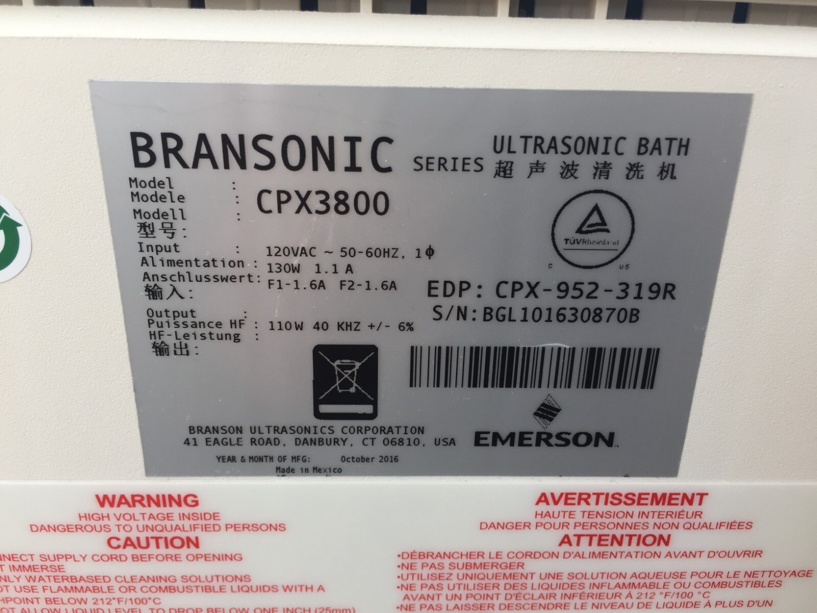 BRANSON BRANSONIC CPX 3800 DIGITAL BATH ULTRASONIC CLEANER