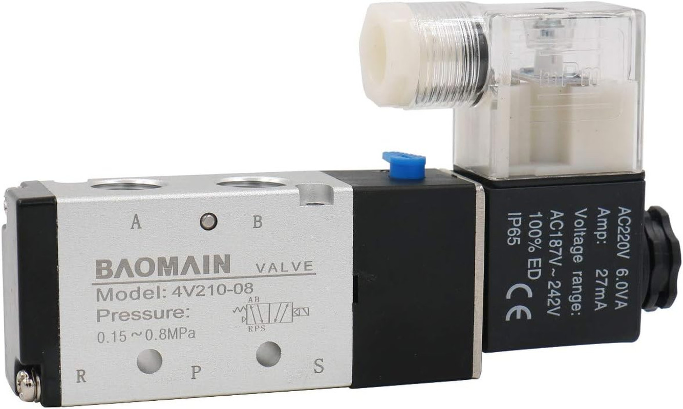 Baomain Pneumatic Air Control Solenoid Valve 4V210-08 220V AC 5 Way 2 Position P