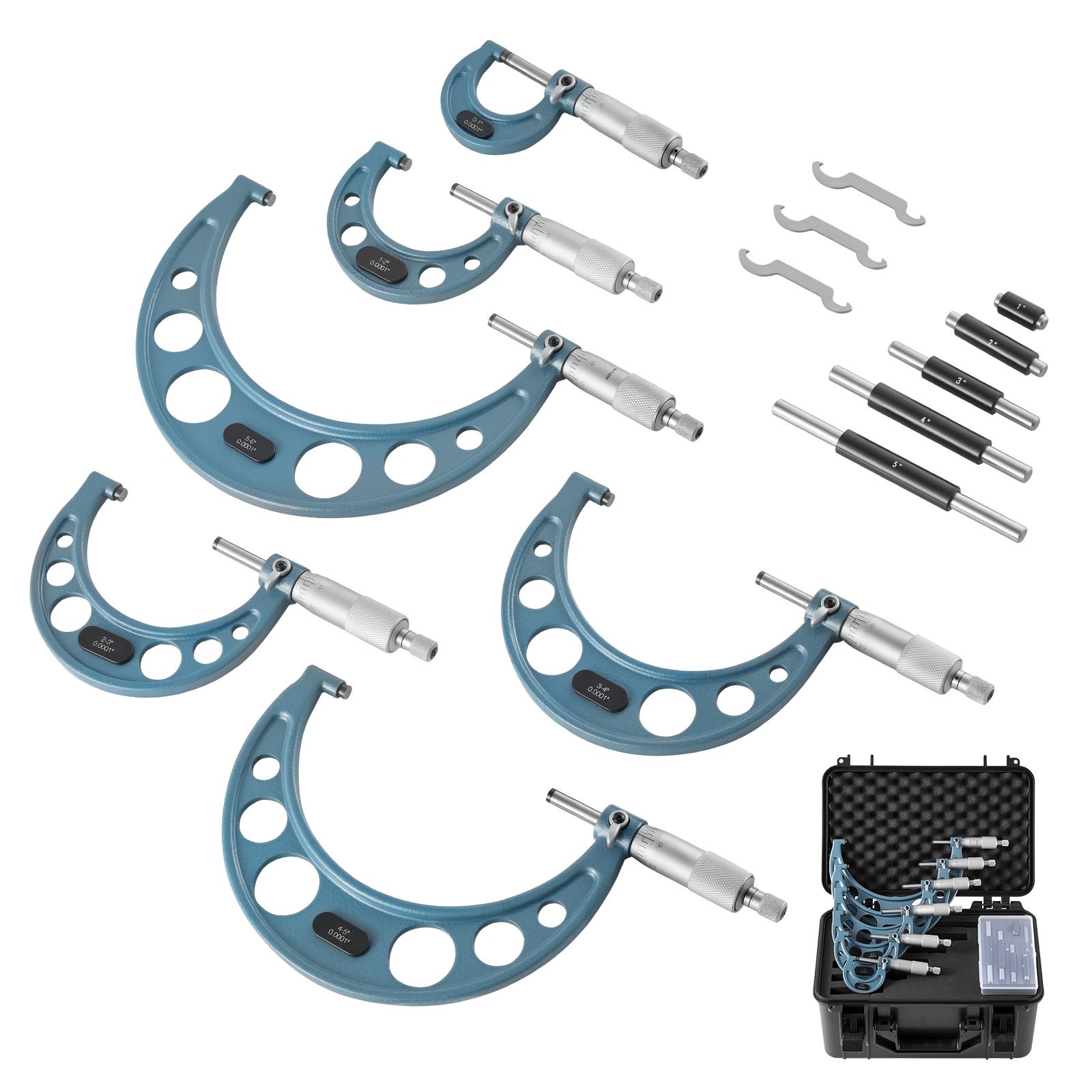 VEVOR 6pcs Outside Micrometer Set 0-6in Range 0.0001in Accuracy Machinist Tool