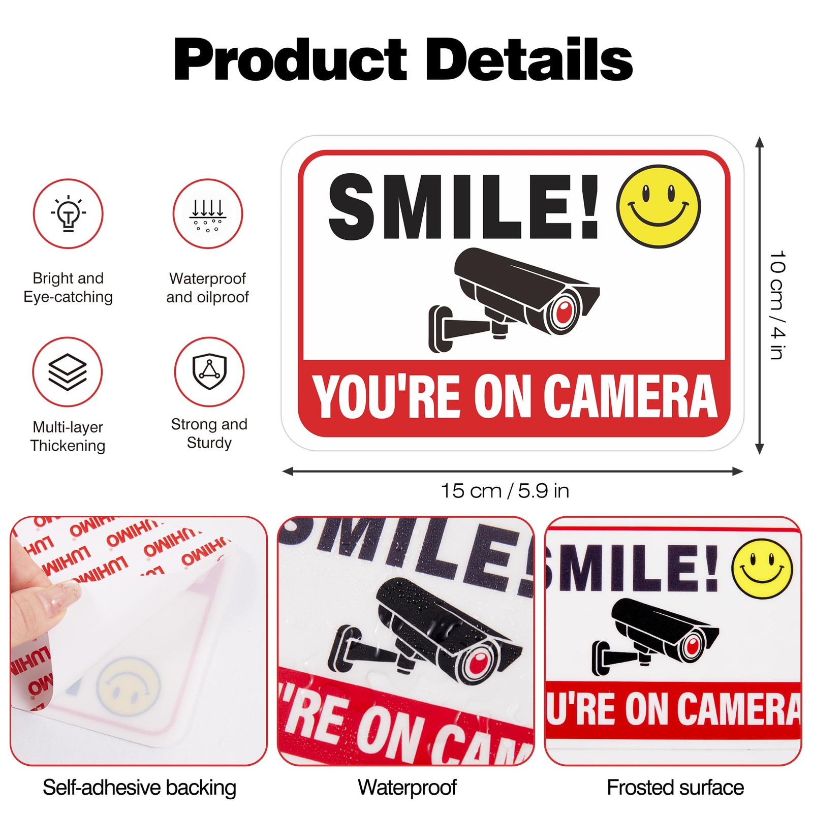 6PCS Smile Your On Camera Sign Sticker, 5.9IN, 358