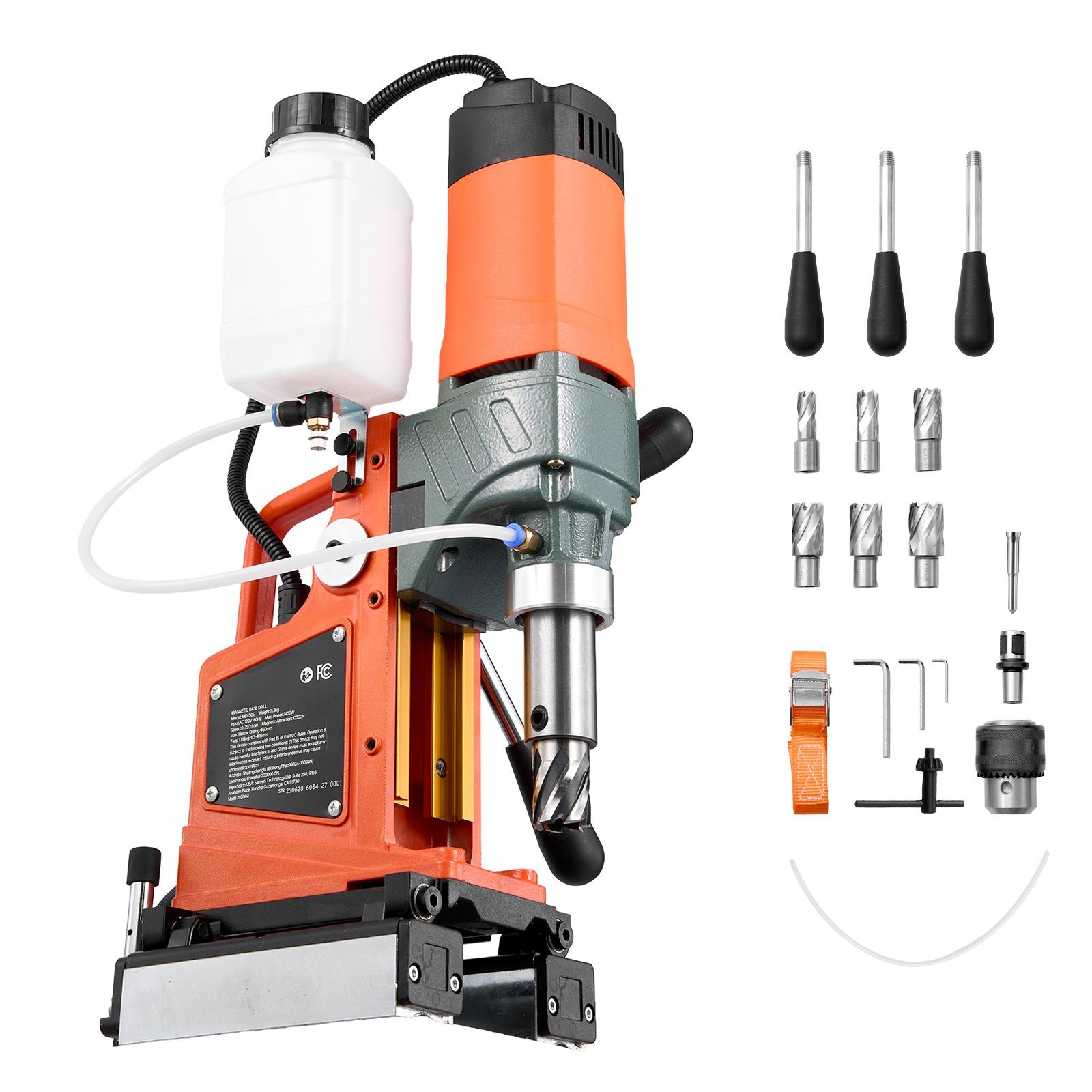 1400W Magnetic Drill Press 2in Bore 0-750 RPM with 6 Core Bits, 1000N Hold
