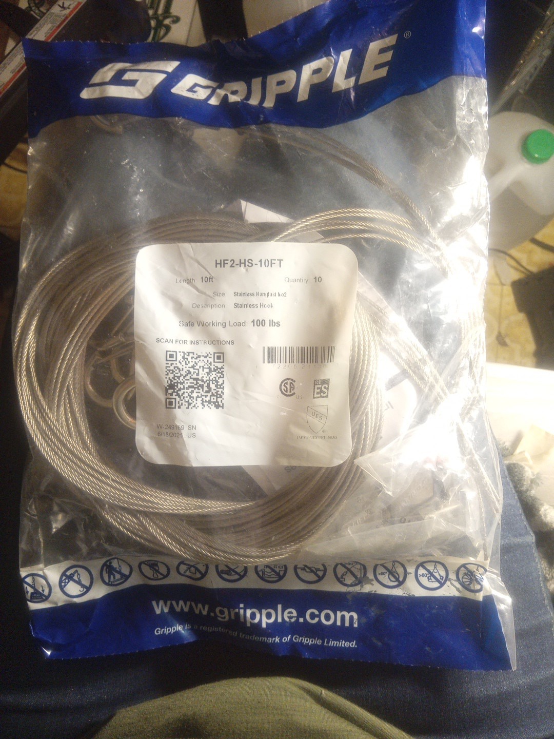 Gripple Stainless Hook Hanger No2 Pack/10 HF2-HS-10FT 100 LB Load *FREE S&H
