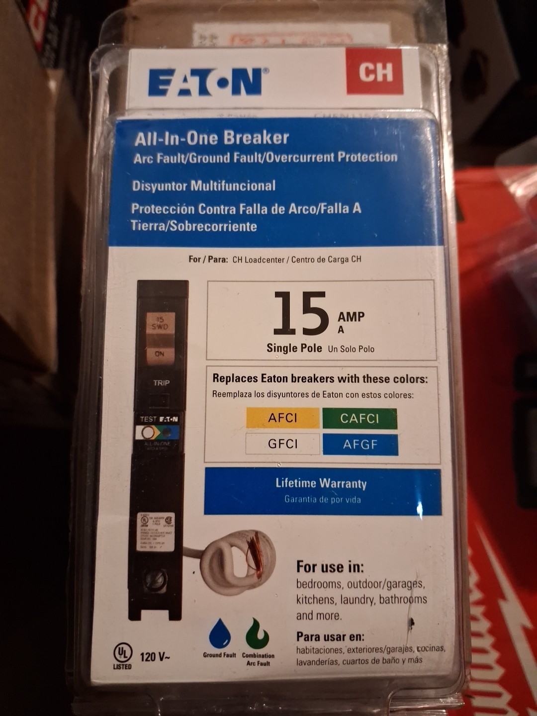 Eaton CHFN115A1CS CH 15A 1-Pole Dual Function AFCI/GFCI Circuit Breaker – Black