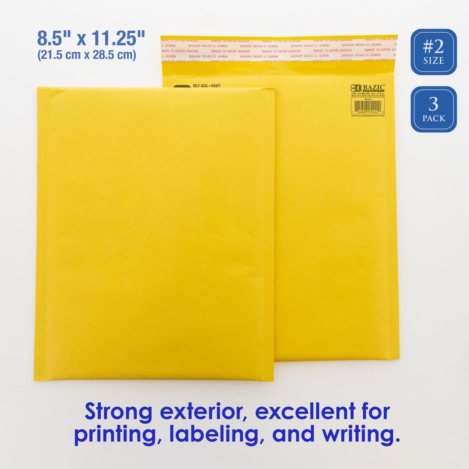 BAZIC (#2) Self Sealing Bubble Mailers, 8.5 x 11.25 Inch, 3 Per 1, Yellow