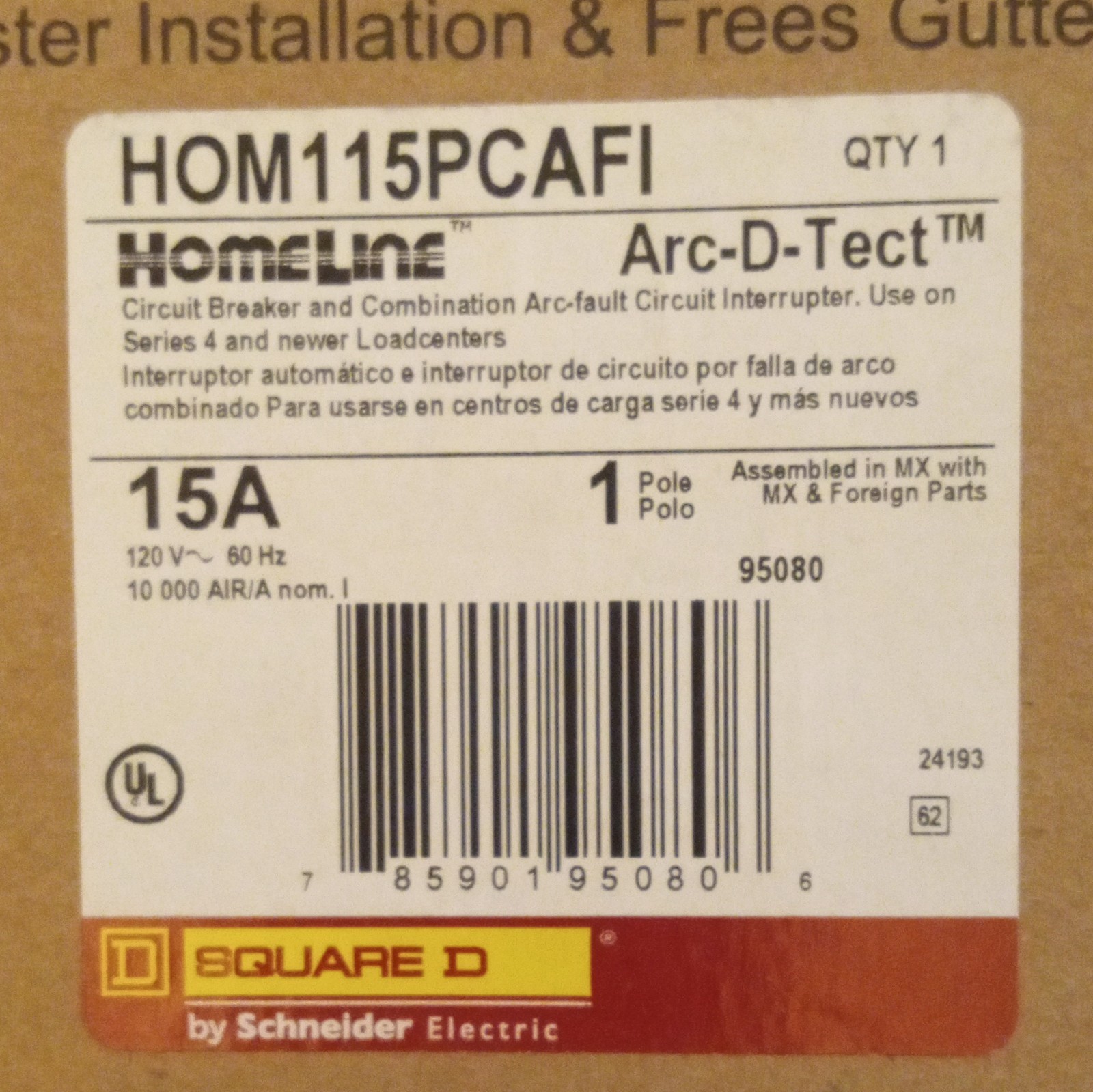 Square D HOM115PCAFI 15A Plug-On Neutral Arc-Fault Breaker – Homeline – NIB
