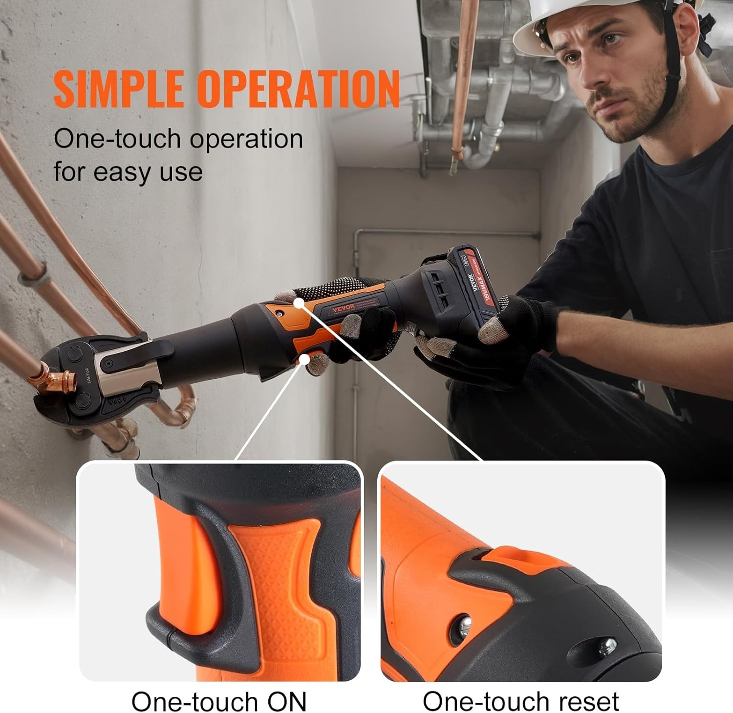 Efficient 18V Electric Pipe Crimper with OLED Display & 3 Jaws for Copper Pipes
