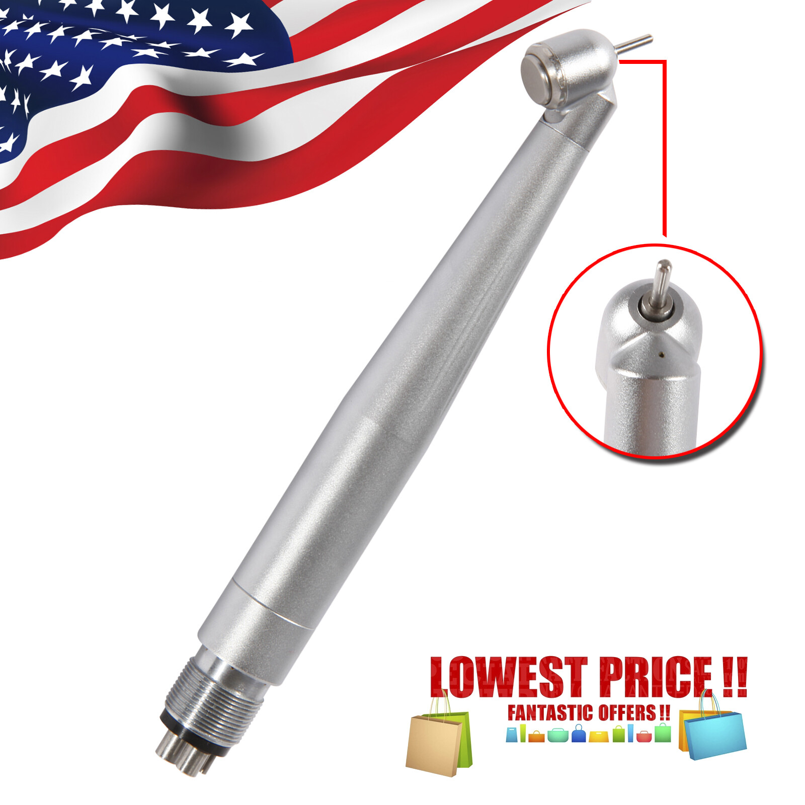1/5Pc NSK Style Dental 45 Degree Surgical High Speed Handpiece Push Button 4Hole
