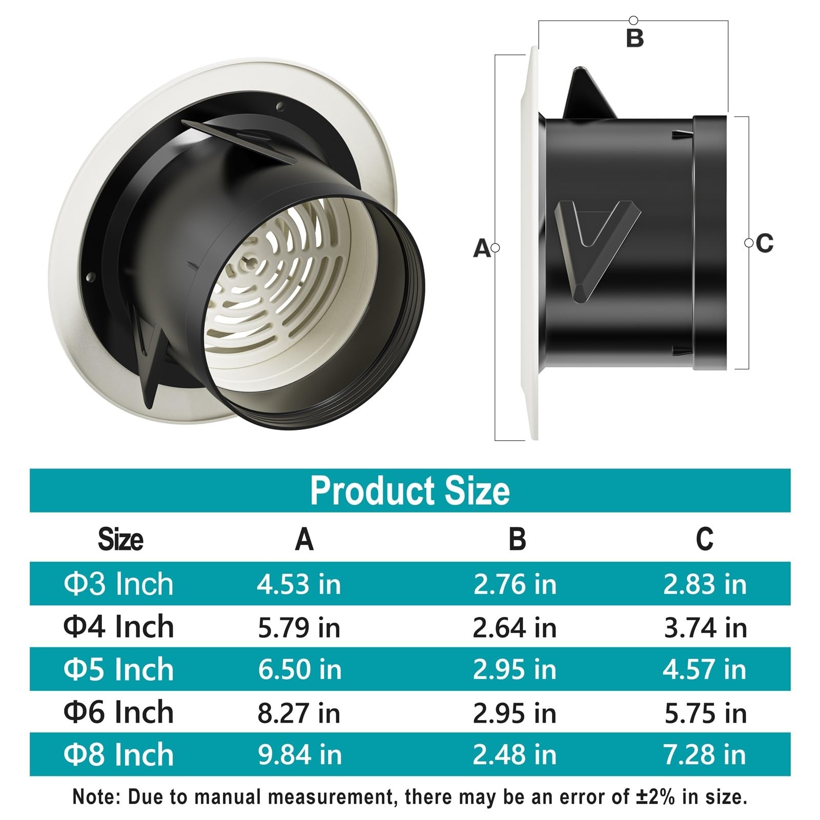 4 Inch Round Air Vent, Adjustable ABS Vent Cover, White Louver Grille Vent Fi