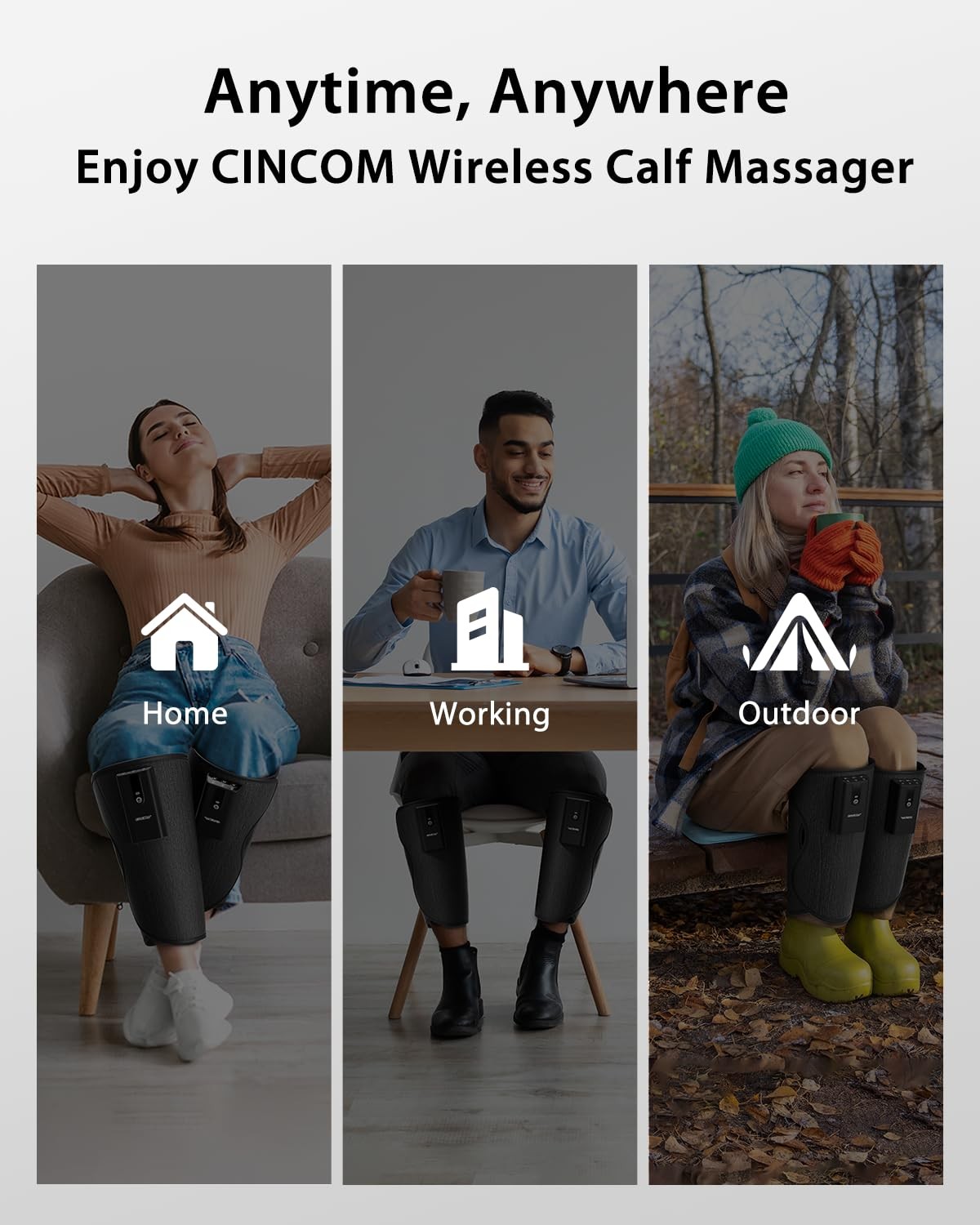 CINCOM Cordless Leg Massager with Heat & Air Compression – Calf Circulation