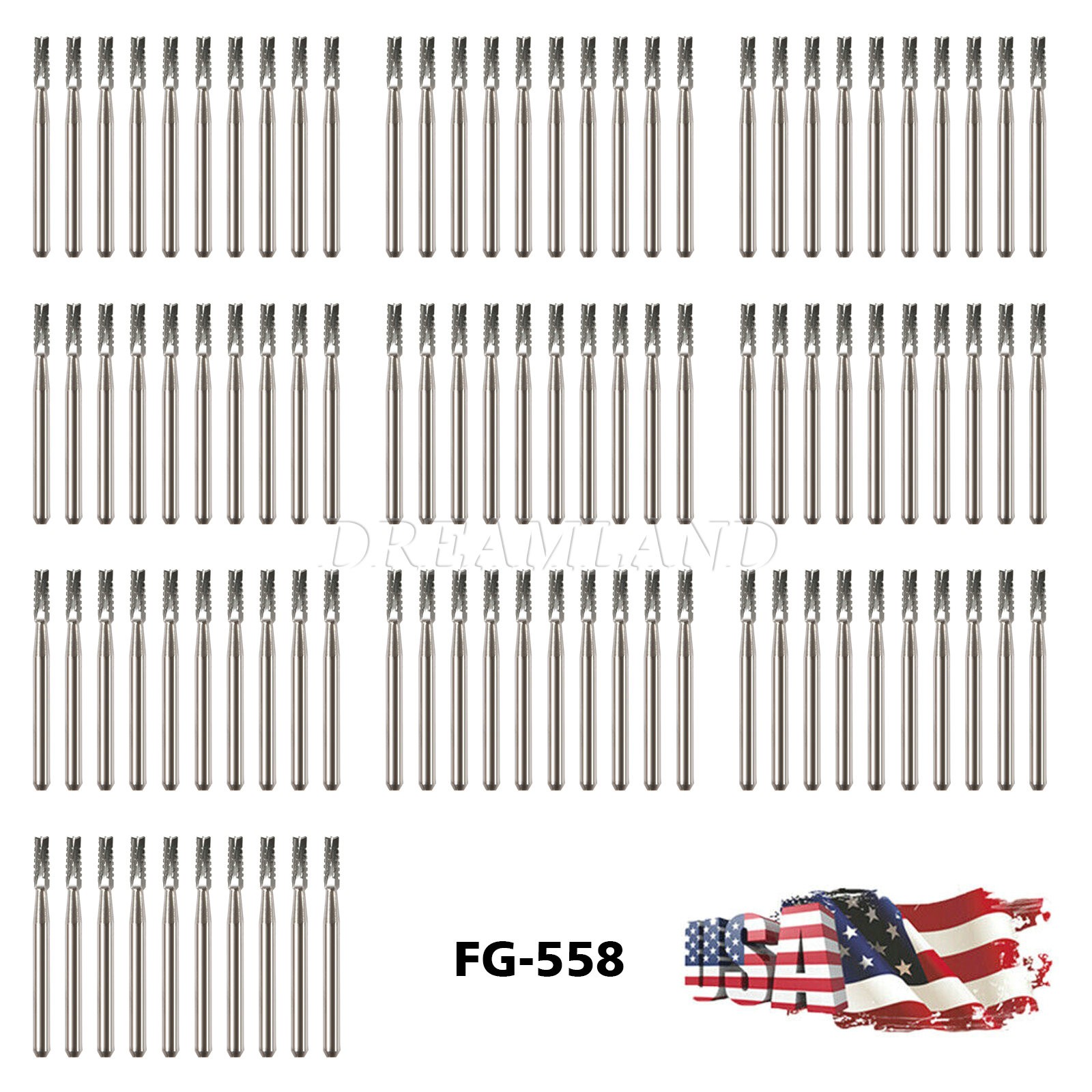 Dental Midwest FG #558 Straight Fissure Crosscut Carbide Burs 100Pk