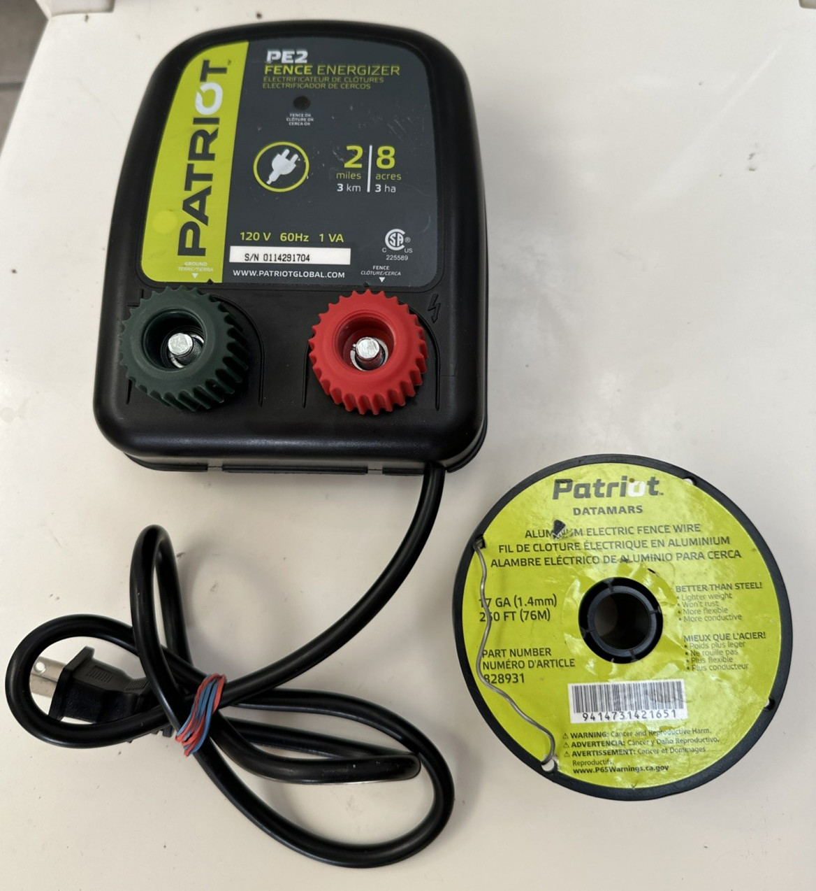 PATRIOT PE2 Electric Fence Energizer 2 Mile 8 Acre 120V + Patriot 17 AG Wire