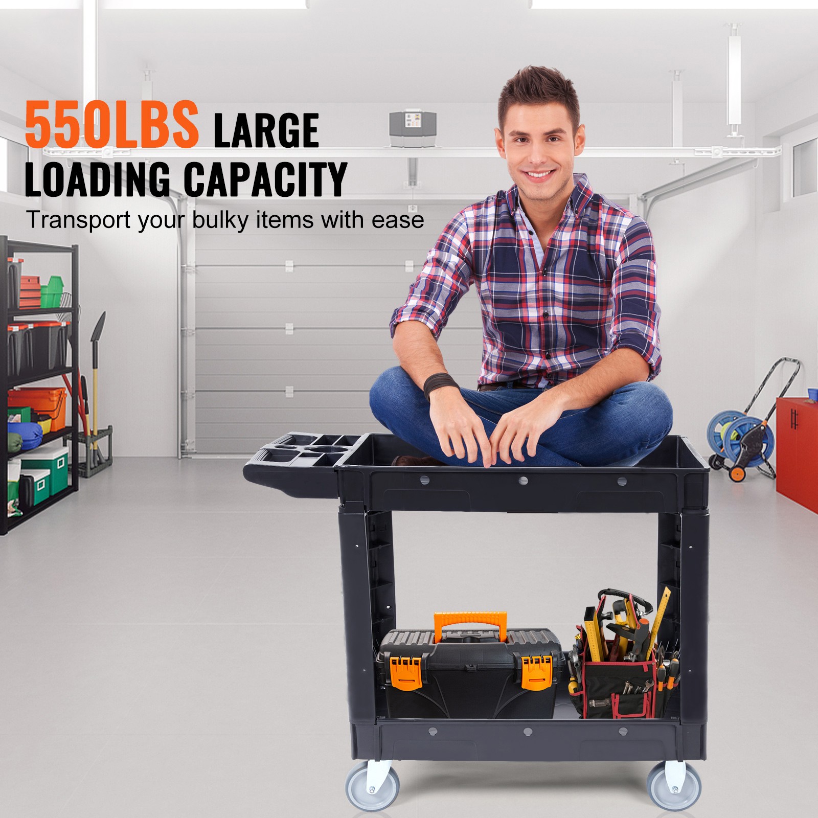 Uimoso Utility Service Cart Rolling Cart 2 Shelf 550LBS with 360° Swivel Wheels