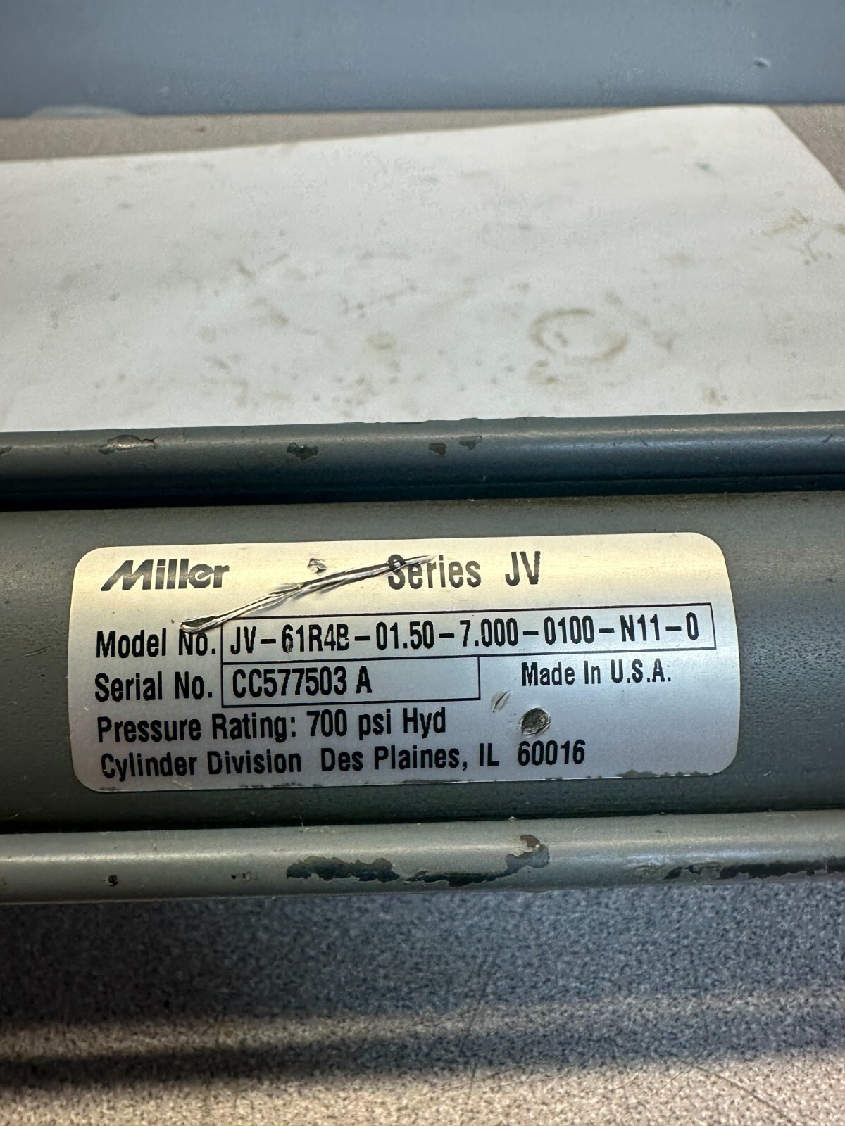 MILLER JV-61R4B-01.50-7.000-0100-N11-0, 700PSI, HYDRAULIC CYLINDER FREE SHIPPING