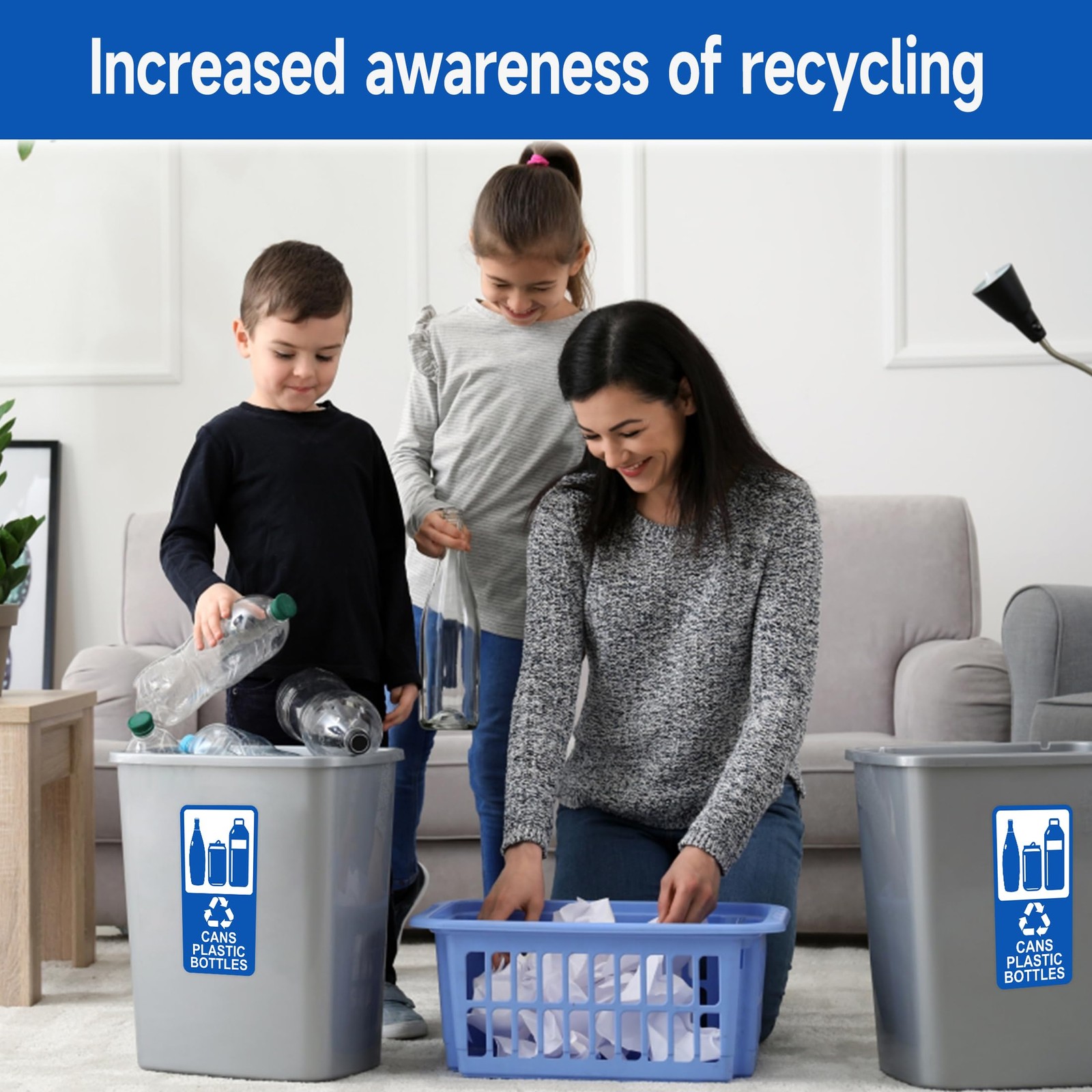 2PCS Recycle Sign for Trash 3.94IN, Cans Plastic Bottles(Blue )