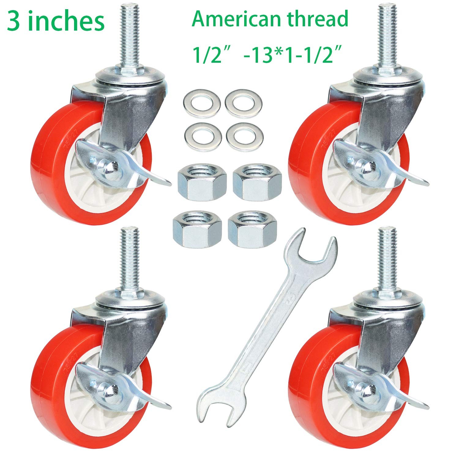 3 Inch American Size Threaded Stem Swivel Caster Wheels Heavy Duty Non Marking R