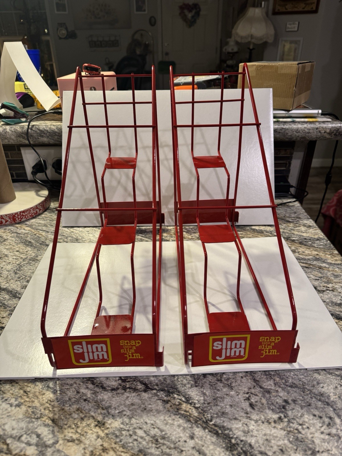 2 Slim Jim Metal Countertop Display Racks 3-Slot Red Snack Holders