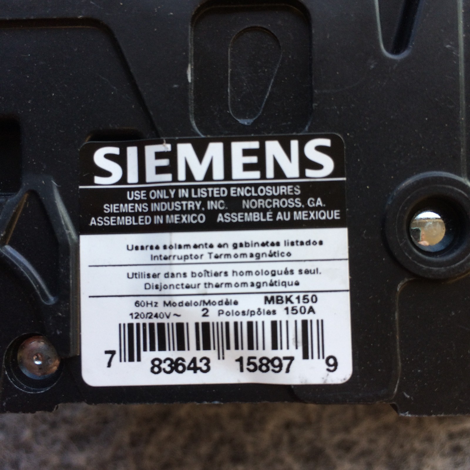 BRAND NEW OPEN BOX SEIMENS MAIN CIRCUIT BREAKER MBK150 150 Amp *Ships Fast*
