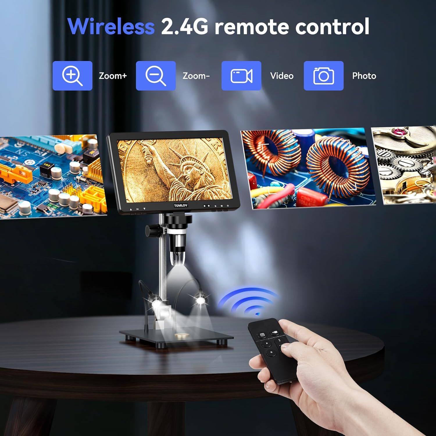 TOMLOV DM9 Max 10.1″ IPS HDMI Digital Microscope 1500X 20MP HD Coin Magnifier