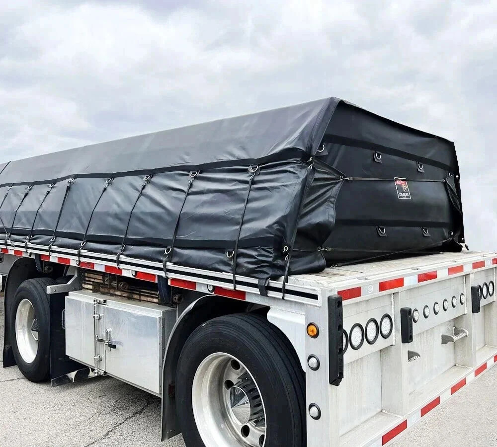 24’x27′ Flatbed Trailer Heavy Duty Tarp – 18Oz Vinyl Black Lumber Tarp (8′ Drop)