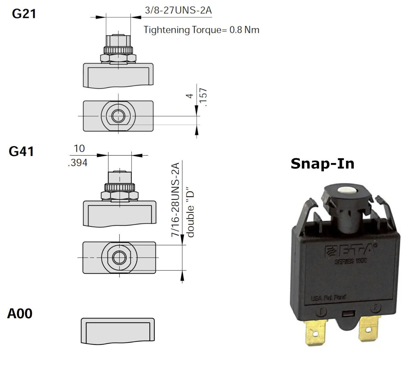 E-T-A ETA Thermal Circuit Breaker 1658 Series – With HARDWARE Options