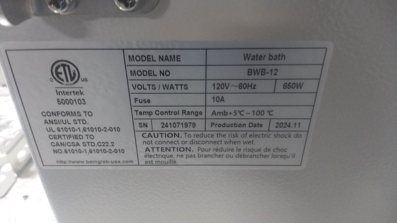 Being Scientific BWB-12 10 L Capacity 120VAC LCD Display Water Bath