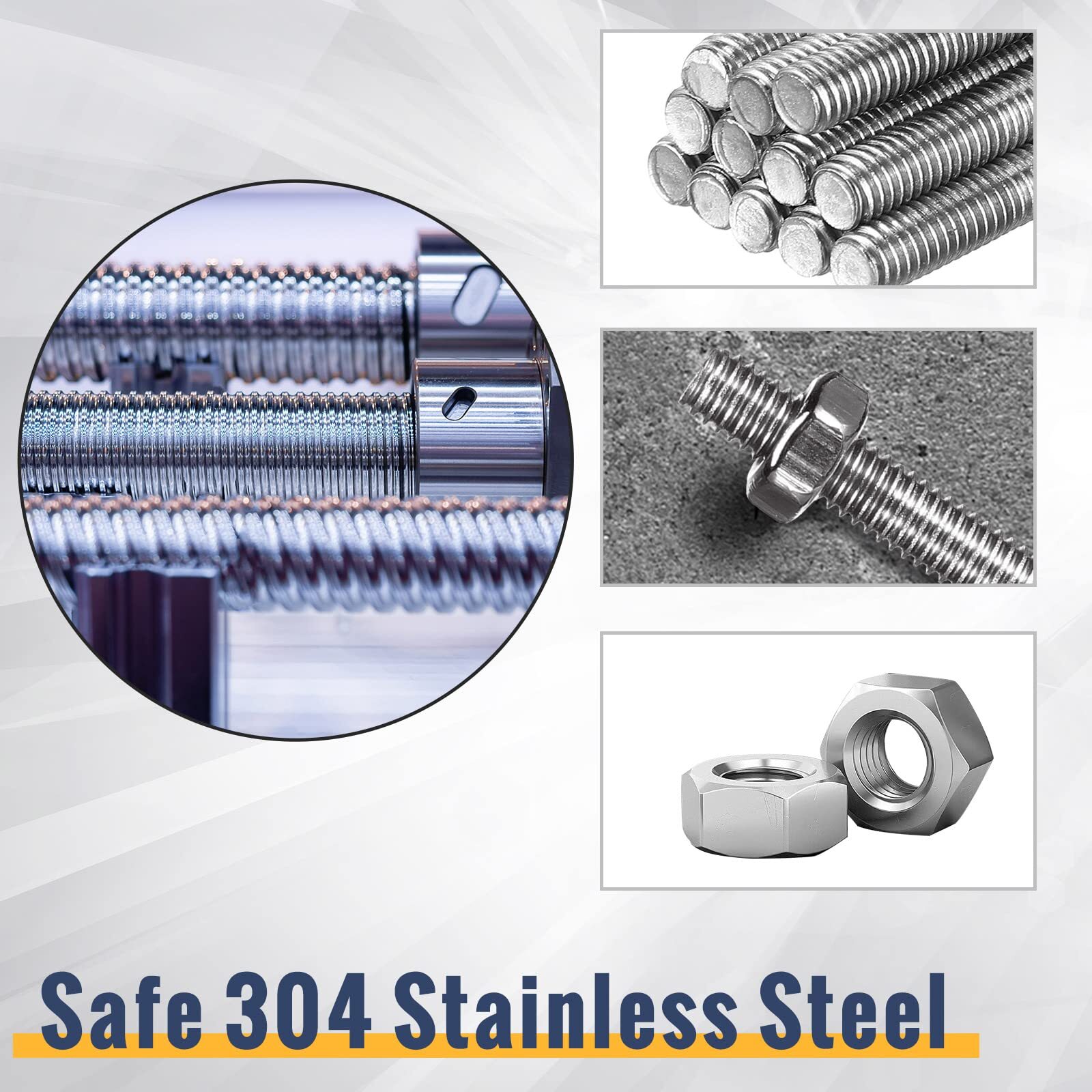 12 Pack 8/32 Inch M4 Threaded Rod w/ Hex Nuts Stainless Steel 16 Inch Studs Rods