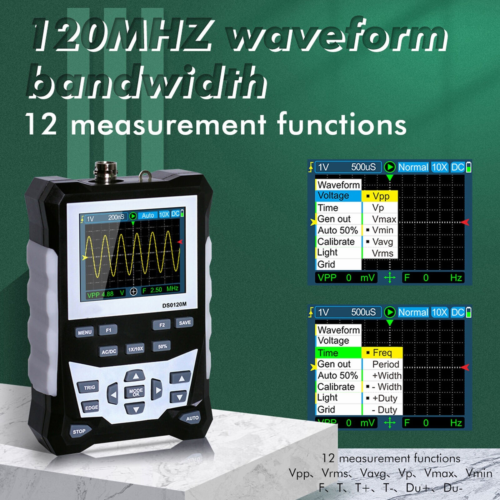 Handheld LCD Digital Oscilloscope 120MHz Bandwidth 500MSa/s Sampling Rate E6C1