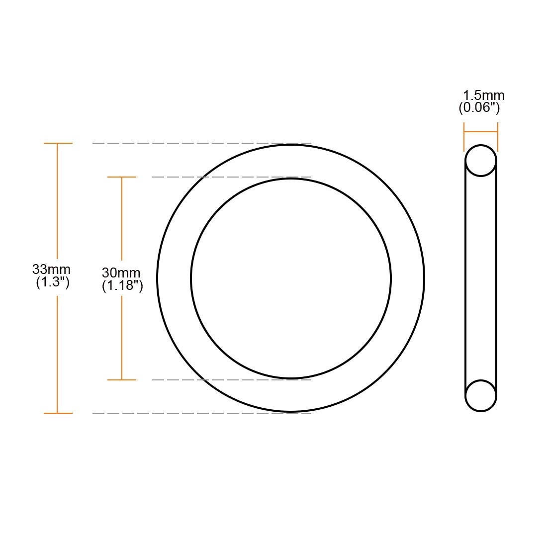 10Pcs, Black Rubber O Ring Oil Seal Gasket Washers 33mm x 30mm x 1.5mm
