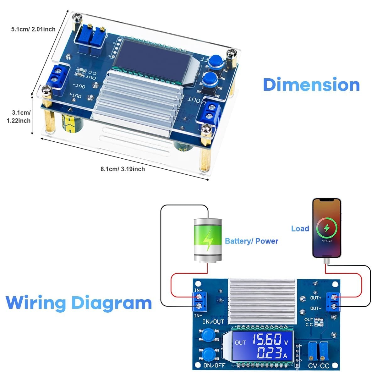 Adjustable DC to DC Buck Converter 12A Power Supply Module 1.2V-32V for LED, Sol