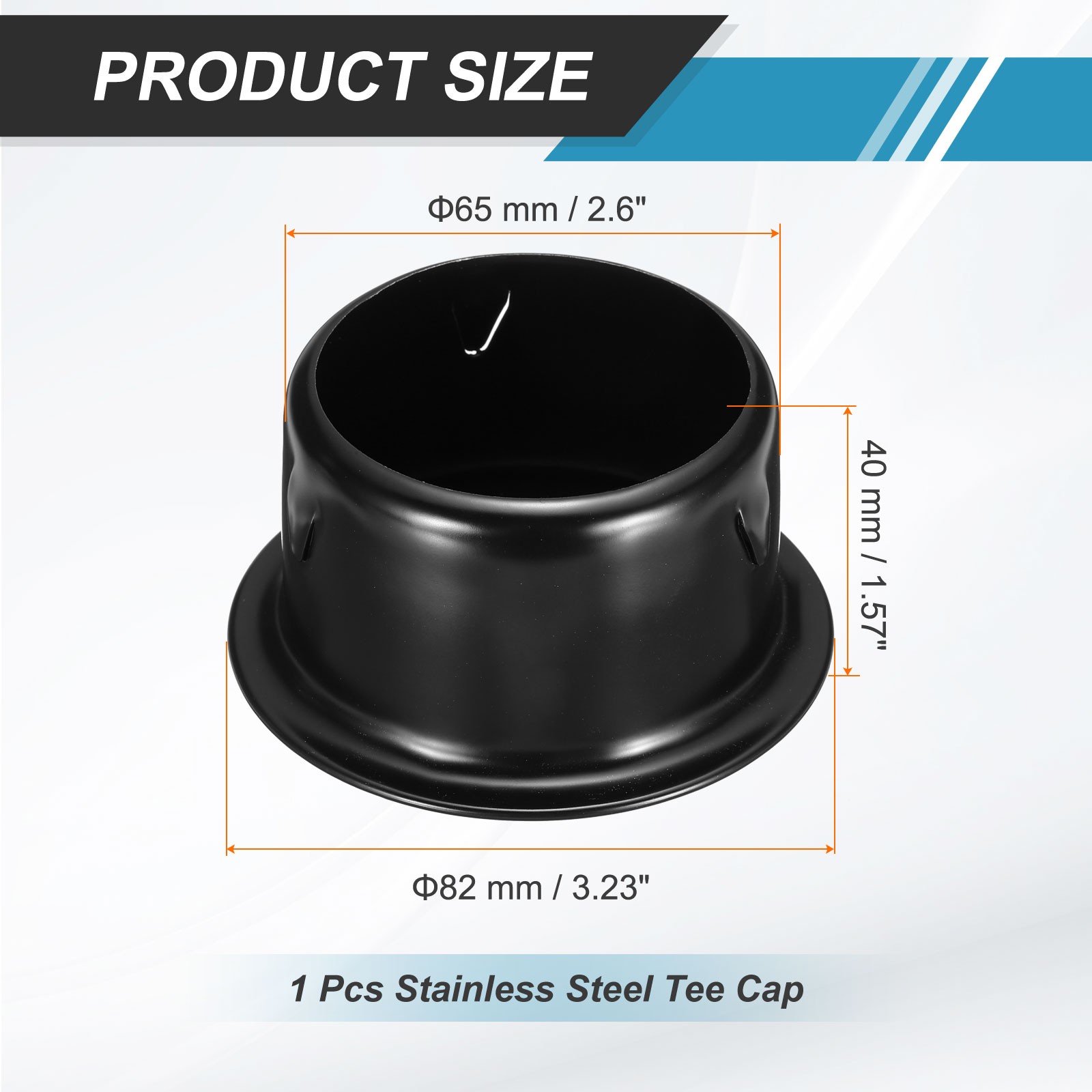 2.6″ (65mm) OD Stainless Steel Tee Cap Round Metal Dryer Vent Cover, Black