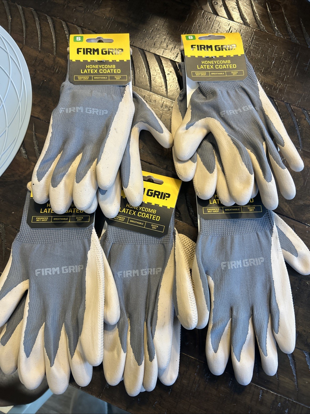 Lot of 5 Firm Grip Honeycomb Latex Coated Work Garden Gloves Small 56345