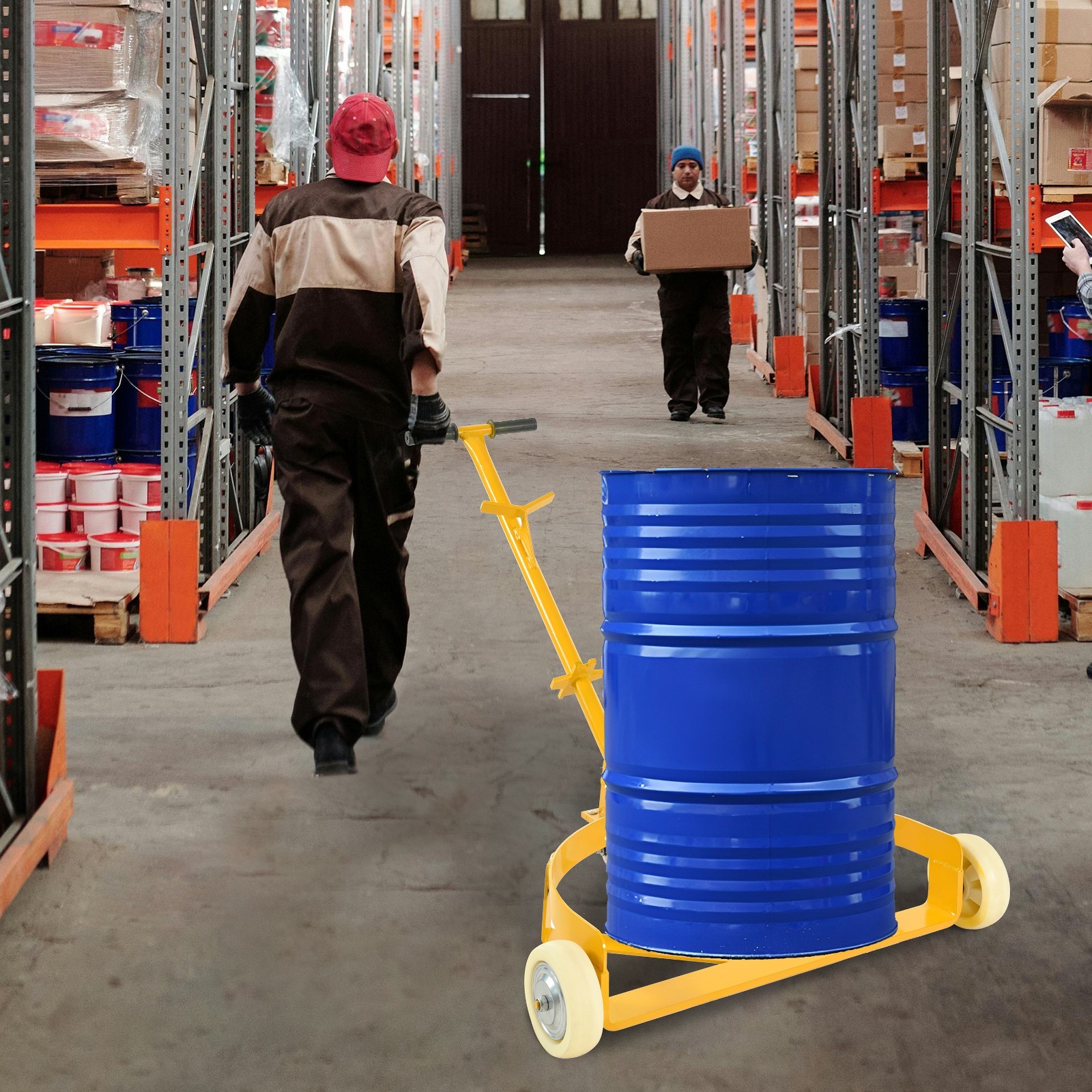 55 Gallon Drum Dolly, 1200lbs capacity, with 2 fixed PU Wheels and 1 swivel whee