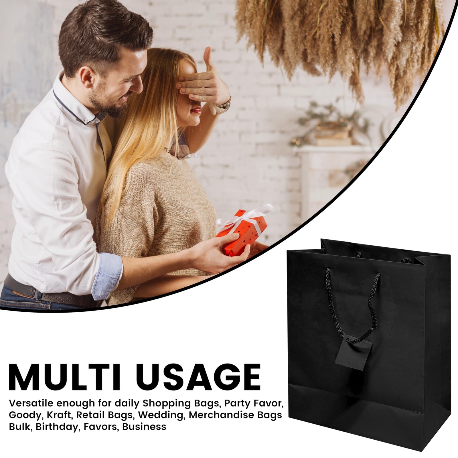 Novel Box Black Gift Bags with Handles 10 Pack 8x4x10 Inches Large Paper Bulk…