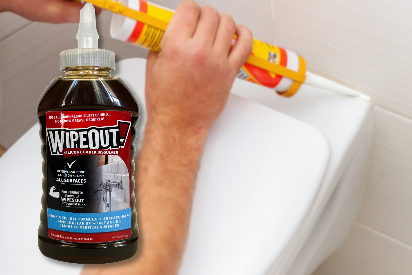 WipeOut! Silicone Caulk Dissolver, 16 oz, caulk remover, works in 15 min