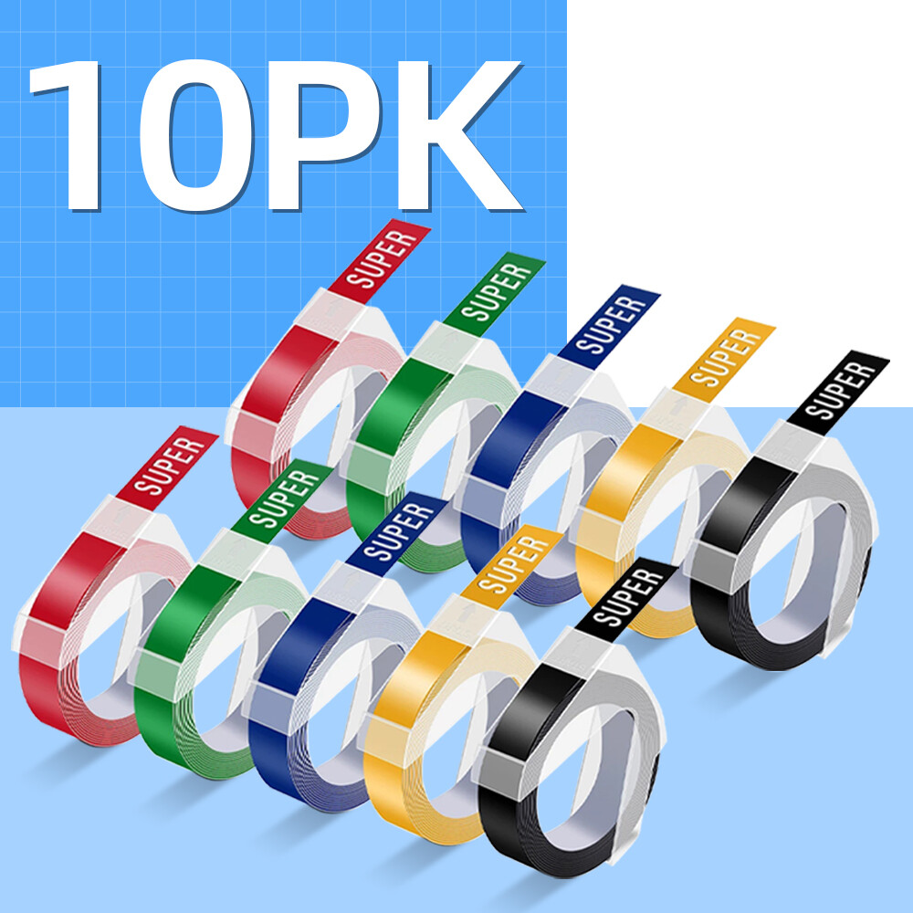 10PK Dymo 3D Embossing Label Tape 9mm for Dymo Organizer Xpress Label Maker 3/8″