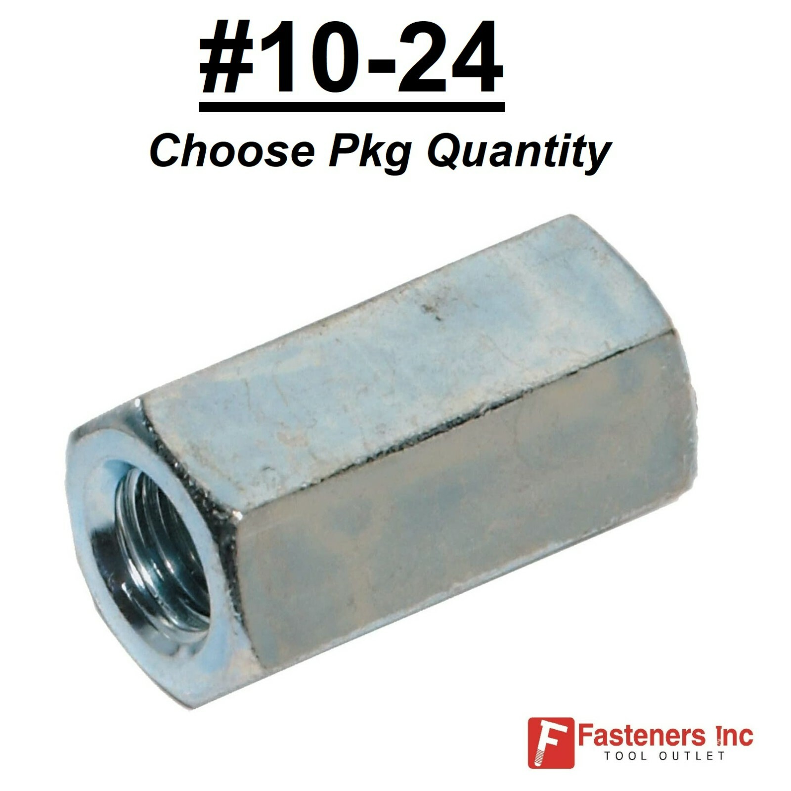 #10-24 (3/16″) Hex Threaded Rod Coupling Nut Female Thread Zinc 5/16″W 3/4″L