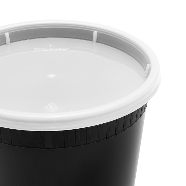 Karat 32 oz Black PP Injection Molded Round Deli Containers with Lids – 240 Set