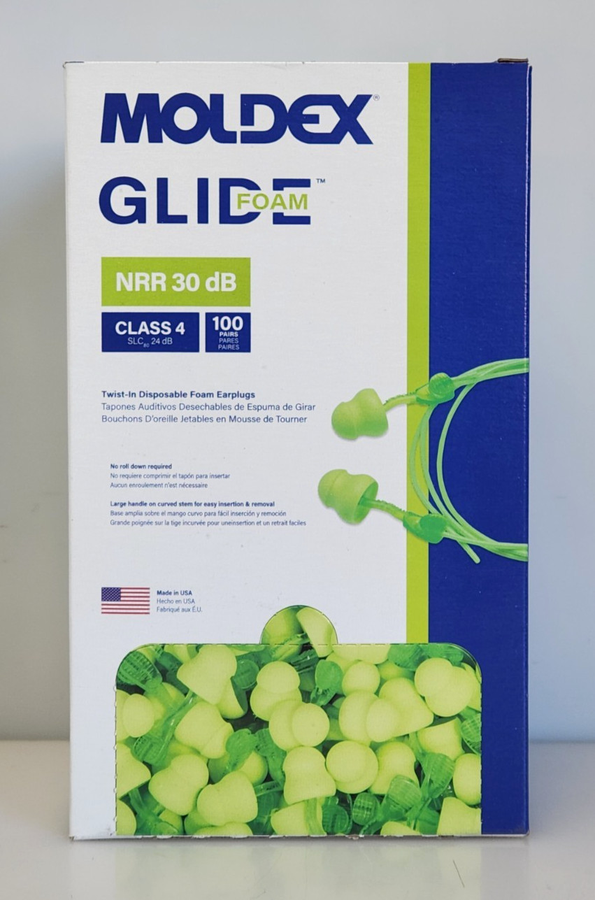 Moldex 6945 Glide Foam Earplugs Twist-In Corded NRR 30 dB Green USA 100 Pair New