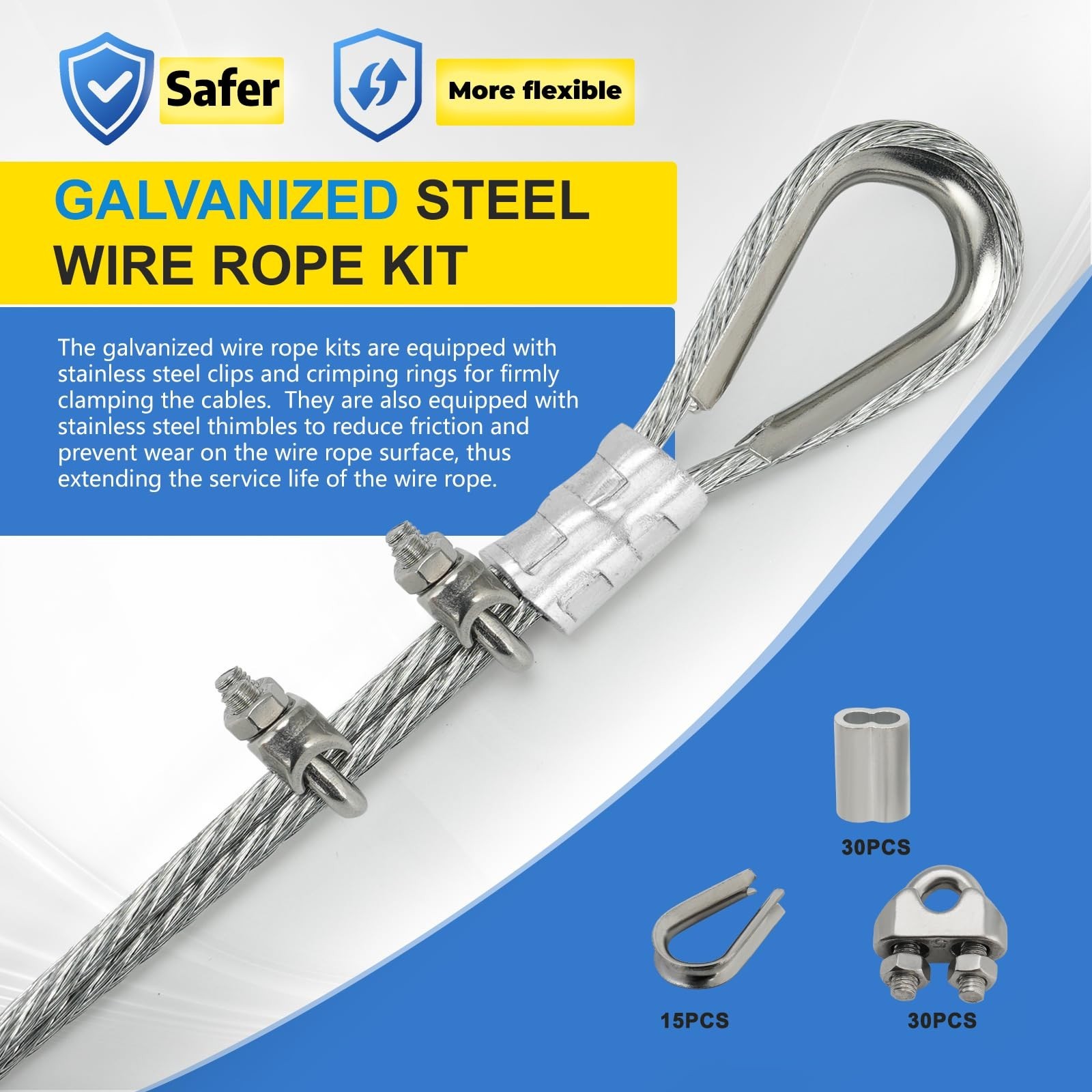 150ft Galvanized Steel Wire Rope 7×7 Cable Kit – Heavy Duty for Clothesline, Fen