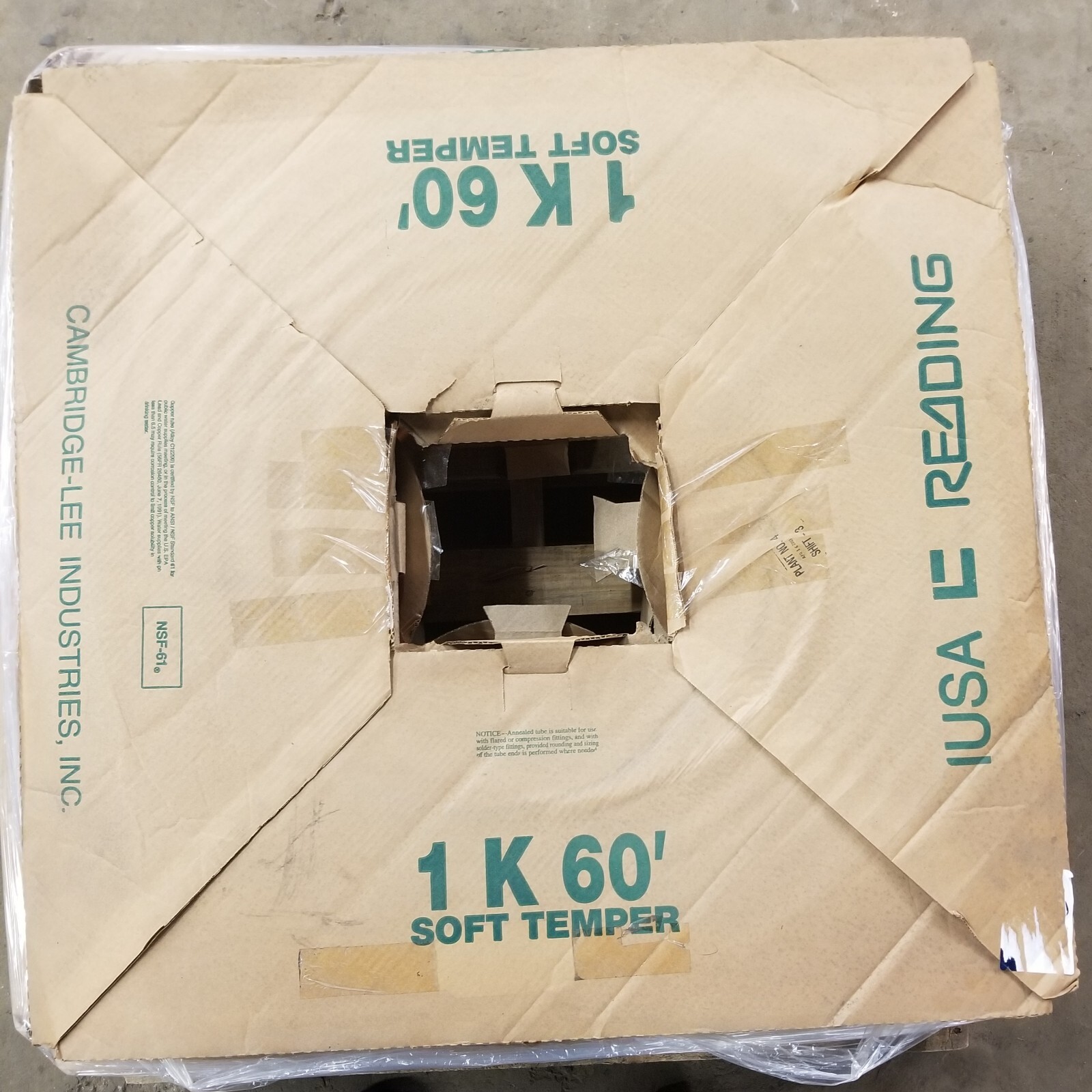 Cambridge-Lee 320528 Soft Temper Copper Water Tube 1″ type K 60 ft.