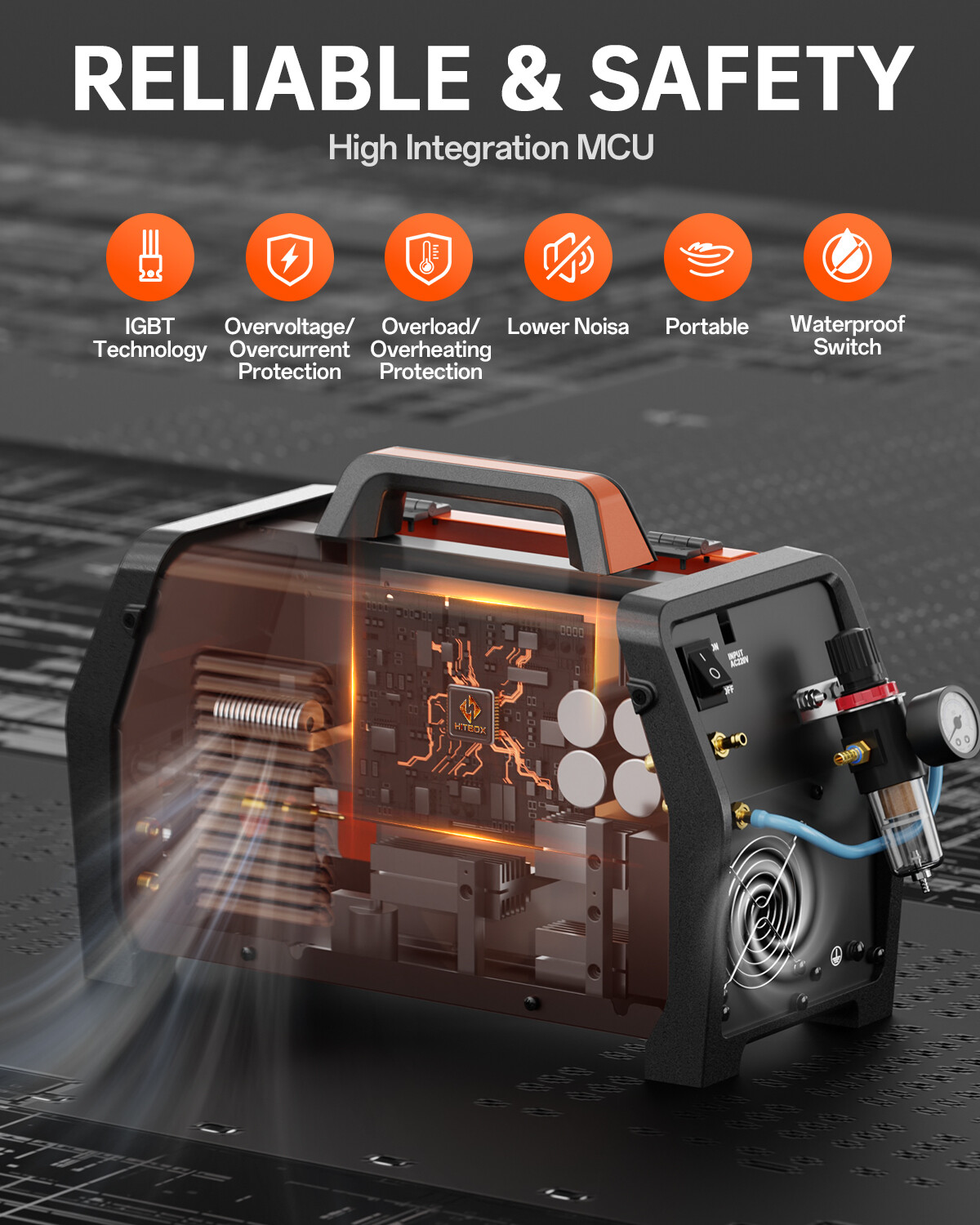 6in1 Plasma Cutter 200A Spot Gas Gasless-MIG MMA HF-TIG Welding Machine for ALU