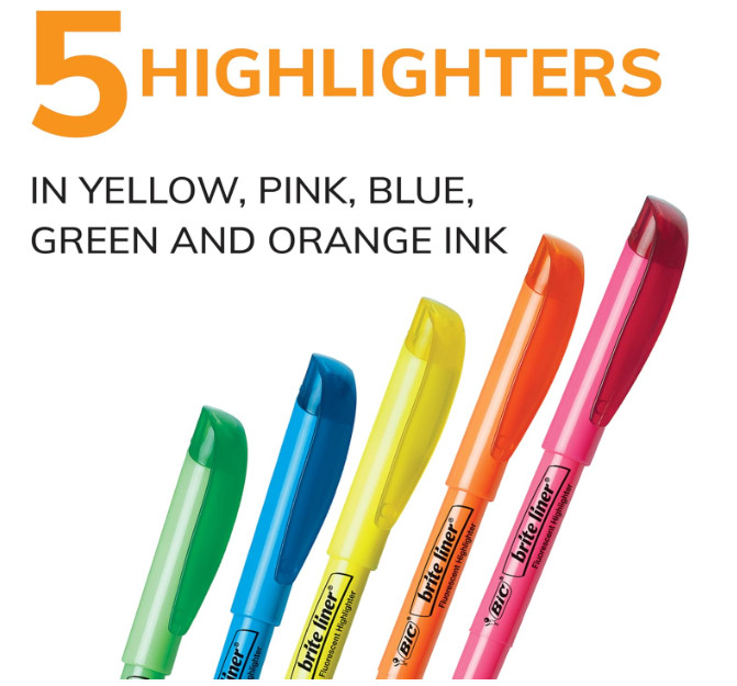 BIC Brite Liner Highlighters, Chisel Tip, School Supplies for Students and Teach