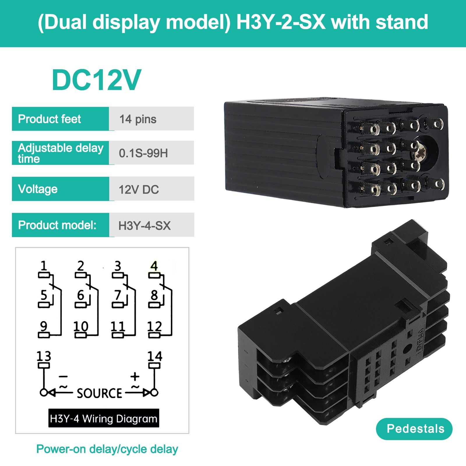 LCD Digital Timer Relay 12 VDC Dual Time Control With Plug-in Terminal Socket