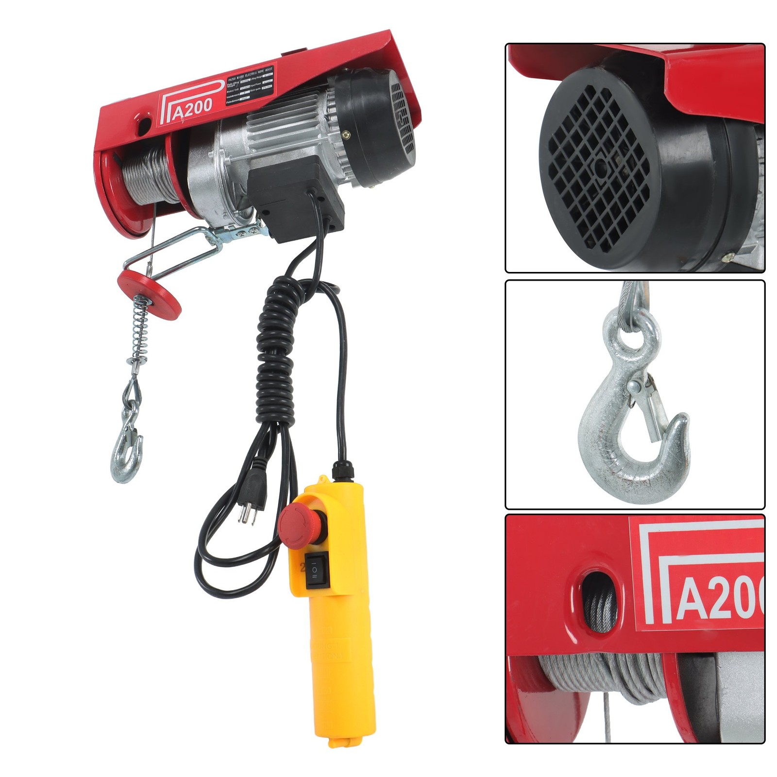 PA200 440lbs/200kg Electric Hoist 110V 510W Electric Winch Height 20-40ft